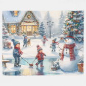 ノスタルジックキッズスケートで滑るクリスマスフリースブランケット フリースブランケット (正面(横))