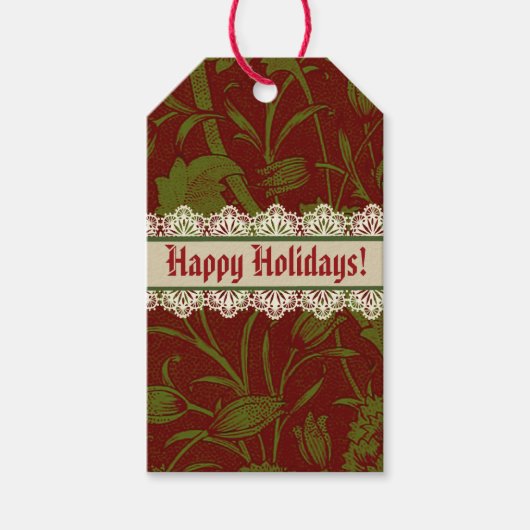ノスタルジッククラシックウィリアムモリスレッドホリデイ ギフトタグ (正面)