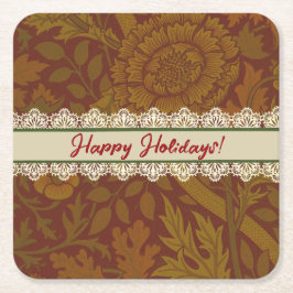 ノスタルジッククラシックウィリアムモリスレッドホリデイ スクエアペーパーコースター