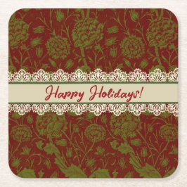 ノスタルジッククラシックウィリアムモリスレッドホリデイ スクエアペーパーコースター