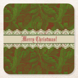 ノスタルジッククラシックウィリアムモリスレッドホリデイ スクエアペーパーコースター