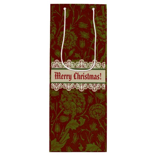 ノスタルジッククラシックウィリアムモリスレッドホリデイ ワインギフトバッグ (正面)