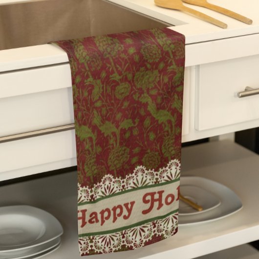 ノスタルジッククラシックウィリアムモリス金ゴールドホリデー キッチンタオル