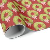 ノスタルジッククリスマスリースボウキュートおもしろい お洒落 ラッピングペーパー (ロールコーナー)