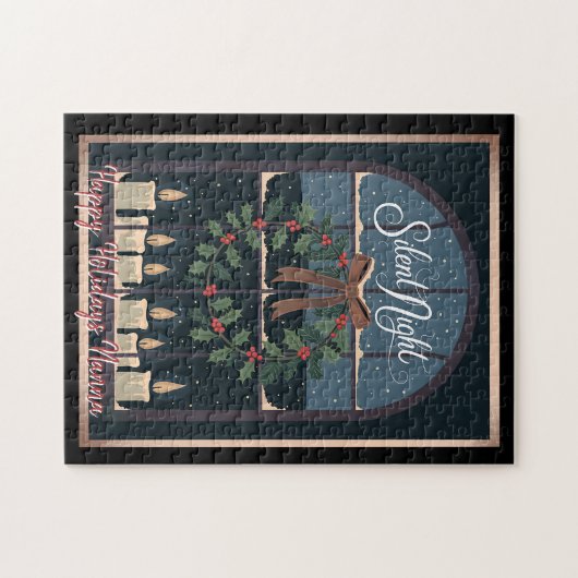 ノスタルジッククリスマスヴィンテージホリーリースキャンドル ジグソーパズル (横)