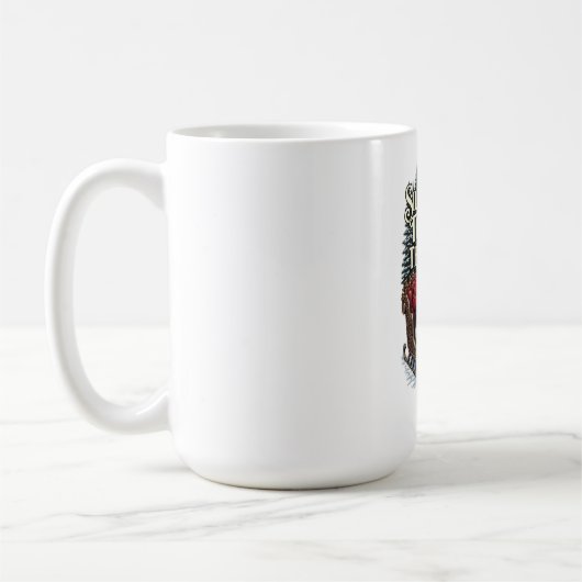 ノスタルジックサンタTシャツ、雪の森の通り道 コーヒーマグカップ (左)