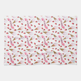 ノスタルジックパーソナライズされたなウォーターカラーアイスクリームパーラー キッチンタオル