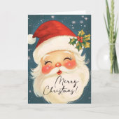 ノスタルジックブルーメリークリスマスサンタパーソナライズされたー シーズンカード (正面)
