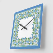 ノスタルジックブルーモーニンググローリースクエアウォールクロック スクエア壁時計 (傾斜)