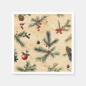 ノスタルジックホリデーパインオンパーチメントデクーページ スタンダードカクテルナプキン (正面)