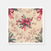 ノスタルジックホリデーピンクボウズ&ベリーズデクーページ スタンダードカクテルナプキン (正面)