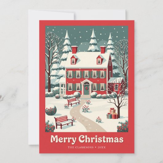 ノスタルジックメリークリスマスレッドハウスレトロ シーズンカード (正面)