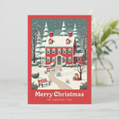 ノスタルジックメリークリスマスレッドハウスレトロ シーズンカード (スタンド正面)