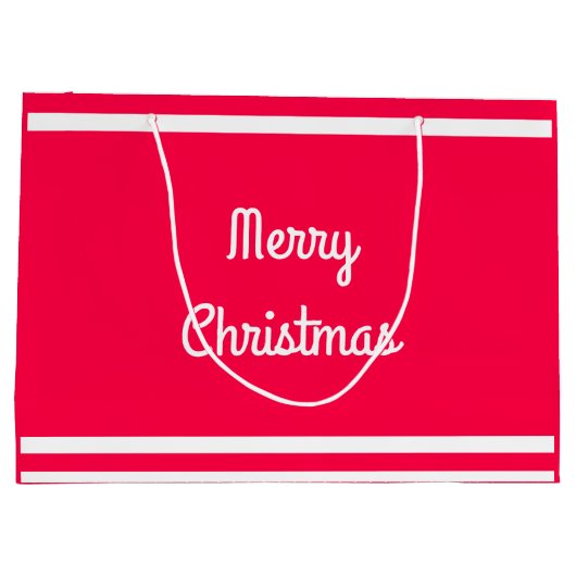 ノスタルジックレッドホワイトテンプレートメリークリスマス文字 ラージペーパーバッグ (裏面)