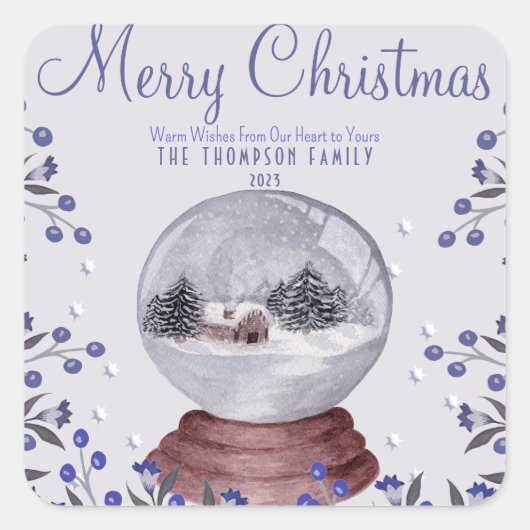 ノスタルジックレトロインスパイア-クリスマスキャビン雪の球体 スクエアシール (正面)