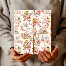 ノスタルジックレトロサンタクロース – クリスマスinクリーム ラッピングペーパー