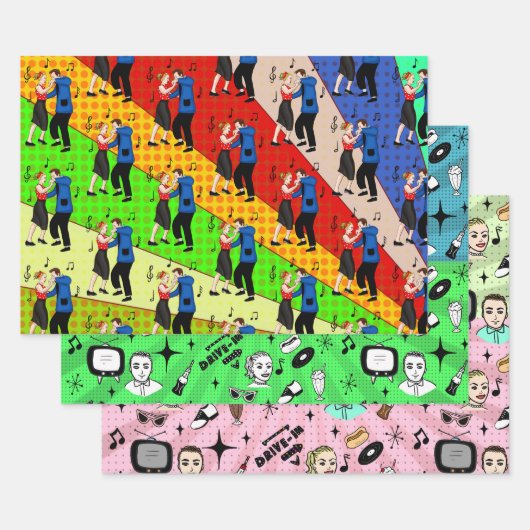 ノスタルジックレトロ1950年代スタイル ラッピングペーパーシート (セット)