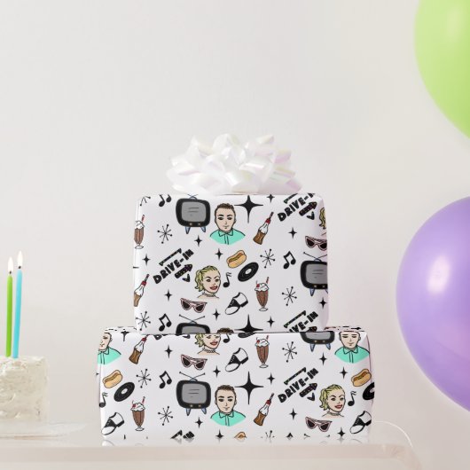 ノスタルジックレトロ1950年代スタイル ラッピングペーパー (パーティーギフト)