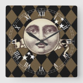 ノスタルジックヴィンテージスチームパンクファンタジー スクエア壁時計 (正面)