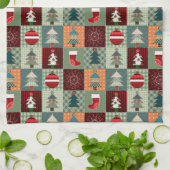 ノスタルジックヴィンテージホリデーパッチワークキルト キッチンタオル (折り畳み)