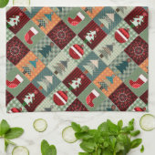 ノスタルジックヴィンテージホリデーパッチワークキルト キッチンタオル (折り畳み)