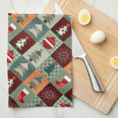 ノスタルジックヴィンテージホリデーパッチワークキルト キッチンタオル (四つ折り)