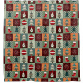 ノスタルジックヴィンテージホリデーパッチワークキルト シャワーカーテン (正面)