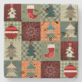 ノスタルジックヴィンテージホリデーパッチワークキルト ストーンコースター (正面)