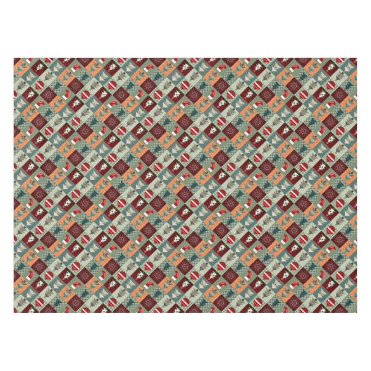 ノスタルジックヴィンテージホリデーパッチワークキルト テーブルクロス (正面(横))