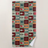 ノスタルジックヴィンテージホリデーパッチワークキルト ビーチタオル (正面)