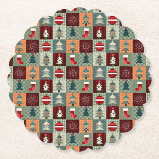 ノスタルジックヴィンテージホリデーパッチワークキルト ペーパーコースター (正面)