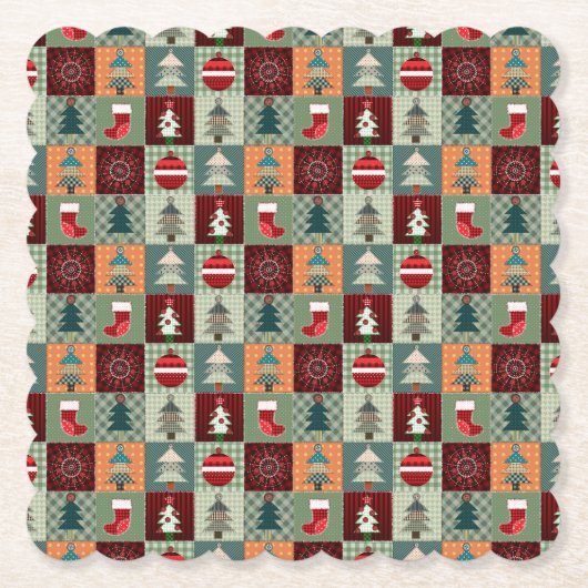 ノスタルジックヴィンテージホリデーパッチワークキルト ペーパーコースター (正面)