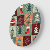 ノスタルジックヴィンテージホリデーパッチワークキルト ラージ壁時計 (傾斜)