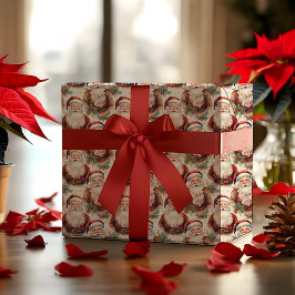 ノスタルジックヴィンテージルックサンタスクリスマスホリデイ ラッピングペーパー