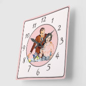 ノスタルジックヴィンテージレトロカップルキッチンクロック スクエア壁時計 (傾斜)