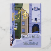 ノスタルジック企業のロゴブルー金ゴールドクリスマス 箔シーズンカード (正面)