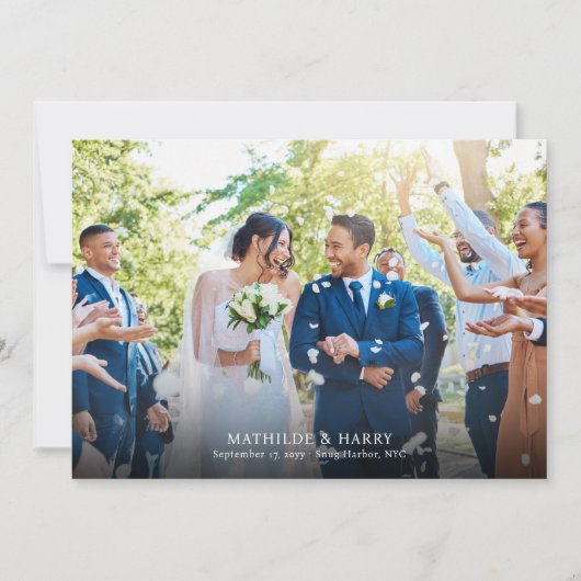 ノスタルジック型フルブリードとフォトストリップ結婚ズ サンキューカード (正面)