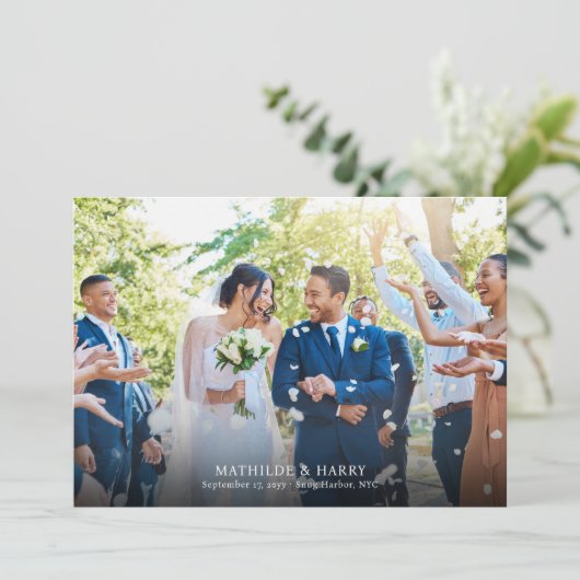 ノスタルジック型フルブリードとフォトストリップ結婚ズ サンキューカード (スタンド正面)