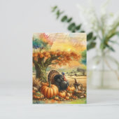 ノスタルジック感謝祭カボチャと七面鳥 シーズンポストカード (スタンド正面)