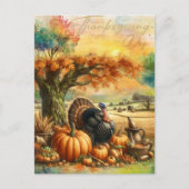 ノスタルジック感謝祭カボチャと七面鳥 シーズンポストカード (正面)
