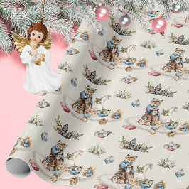 ノスタルジック素朴ヴィンテージクリスマスかわいい動物 ラッピングペーパー