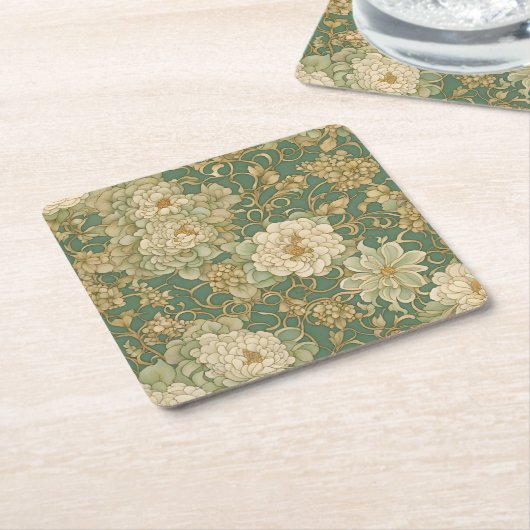 ノスタルジック花模様インヴィンテージハウス スクエアペーパーコースター (アングル)