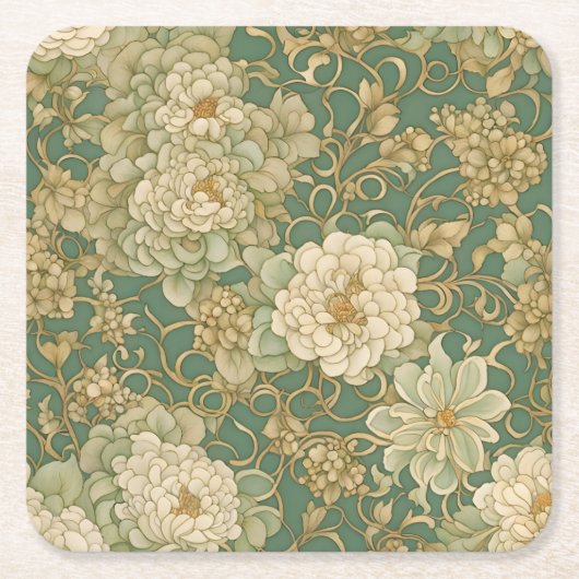 ノスタルジック花模様インヴィンテージハウス スクエアペーパーコースター (正面)