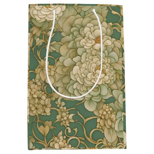 ノスタルジック花模様インヴィンテージハウス ミディアムペーパーバッグ (正面)