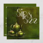 ノスタルジック フォレスト ティータイム シップ アンド シー ベビーシャワー 招待状 (正面/裏面)