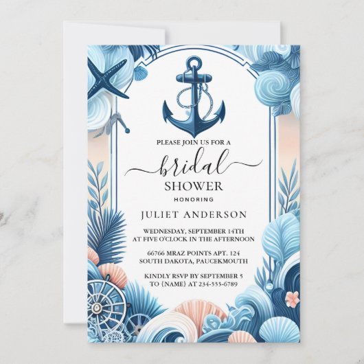 ノッもしトボートシップ海軍ブルー航海のブライダルシャワー 招待状 (正面)