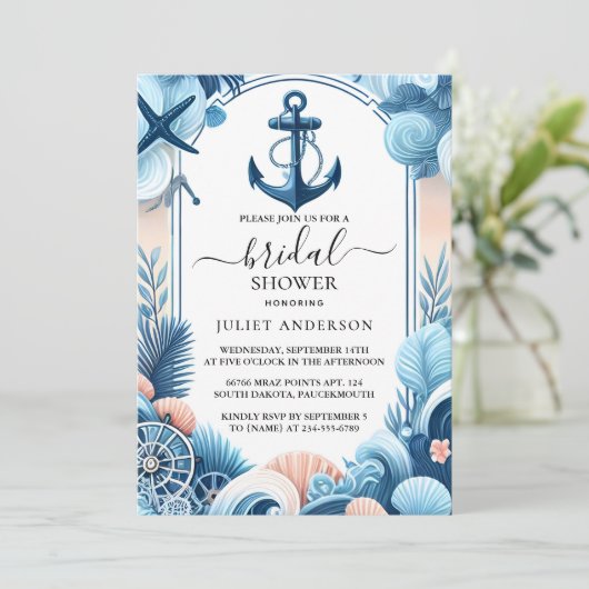 ノッもしトボートシップ海軍ブルー航海のブライダルシャワー 招待状 (スタンド正面)