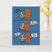 ノックのノックのハロウィンの漫画のフクロウは挨拶をからかいます カード (黄色い花)