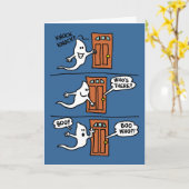 ノックのノックのハロウィンの漫画の幽霊は挨拶をからかいます カード (黄色い花)