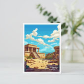 ノッソスギリシャアートヴィンテージ旅行イラストレーション ポストカード (スタンド正面)